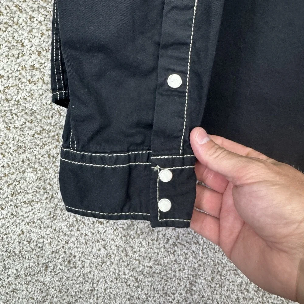 True Religion Big T Western Shirt Men's Size 2XL XXL Jet Black Pearl Snap Cowboy